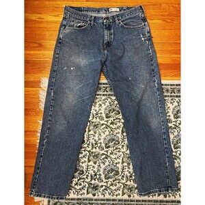 Broken-In Wrangler Blue Denim Relaxed Fit Straight Leg Mid Rise Jeans 34x29